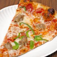 Sausage And Pepper Slice- · red, mozzarella, provolone, ground italian sausage, green bell pepper