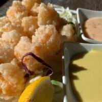 Popcorn Shrimp · crispy rock shrimp, served with two dipping sauces (sweet thai chili aioli and honey mustard)