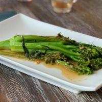 Charred Broccolini · sauteed in a lemon ginger sauce.<br /><br />Vegan & Vegetarian