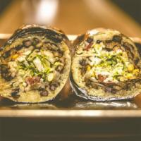 Pollo Burrito · Marinated chicken. Includes rice, pinto or black beans, lettuce, sour cream, cheese, corn, o...