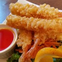 Tempura Shrimp (6) · Fried battered shrimp served with house sweet & sour sauce.