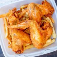 Whole Wings (4 Pc) · With fries or coleslaw and can of soda.