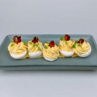 Deviled Eggs · Scallions and bacon