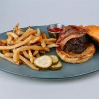 Peanut Butter Bacon Burger · Side of tomato jam, served with hand-cut fries