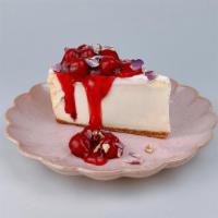 Cherry Blossom Cheesecake · Sour Cherry Reduction, Cherry Compote, Dried Rose Flowers