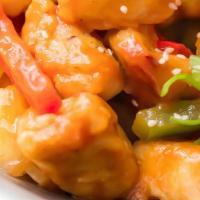 Sweet & Sour Chicken · Crispy chicken breast chunks, bell peppers, garlic, onions, chef's special sweet and sour sa...