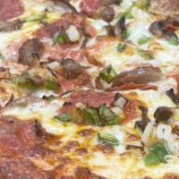 Supreme Pizza · Pepperoni, sausage, onions, peppers, and mushrooms.