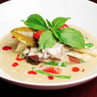 Tom Kha Soup · Gluten-Free. Chicken, Shrimp or Vegetable, coconut cream broth with fresh mushrooms, onion, ...