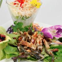 Mira Chef'S Salad · salmon skin, kani, seaweed & spicy tuna with mixed greens, avocado, caviar & sweet ginger dr...