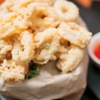 Crispy Calamari · fried tempura battered squid, served with sweet chili sauce.
