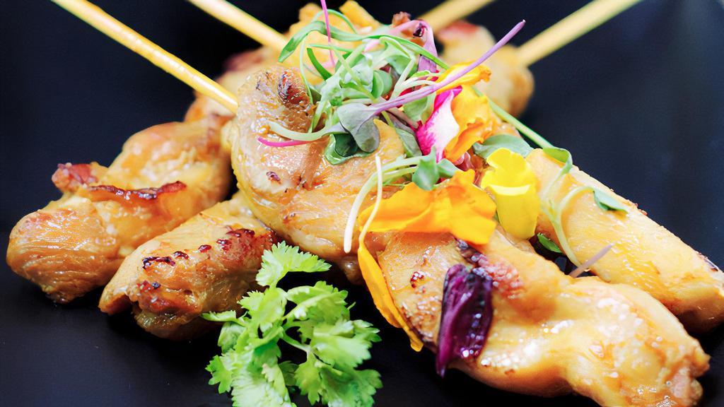 Chicken Satay (4Pcs) · Nuts. Thai marinated skewers served with creamy peanut sauce.