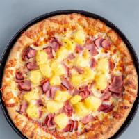 Hawaiian Pizza · Ham, pineapple, blended cheeses and tomato sauce.
