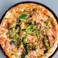 Vegetarian Pizza · Mushrooms, olives, onions, peppers, tomatoes and broccoli.