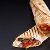 Chicken Gyro Sandwich · Marinated chicken and gyro meat, served with shredded lettuce, diced tomatoes, chopped onion...