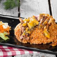 Chicken Over Rice Plate · Marinated chicken and gyro meat, served with shredded lettuce, diced tomatoes, chopped onion...
