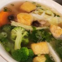 Phở Chay - Vegetarian Phở · Veggie broth. Mushroom, cabbage, babe corn, carrot, broccoli, and tofu.