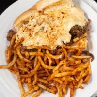 Philly Cheesesteak · Classic South Philly cheesesteak “wit” bell pepper, onion and real Cheese Whiz®.
