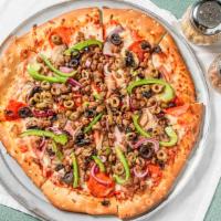 Sampler Pizza · Pepperoni, Mild Sausage, Canadian Bacon, Burger, Mushroom, Onion, Bell Pepper, and Black Oli...