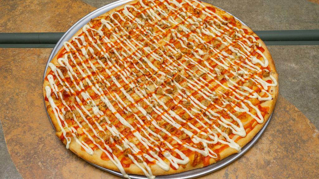 Buffalo Chicken Pizza Large 16 · Grilled chicken covered with hot sauce & ranch dressing.