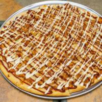 Bbq Chicken Pizza Large 16 · Breaded chicken covered with BBQ sauce & ranch dressing.