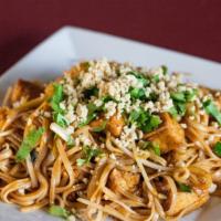 Pad Thai · Spice Level 1. Rice noodles, Thai sauce, egg, beansprouts, yellow. & green onions, peanuts, ...