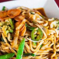Spicy Udon Stir-Fry · Spice Level 3. Udon noodle stir fry, fresh jalapeño, bean sprout, yellow& green onions.