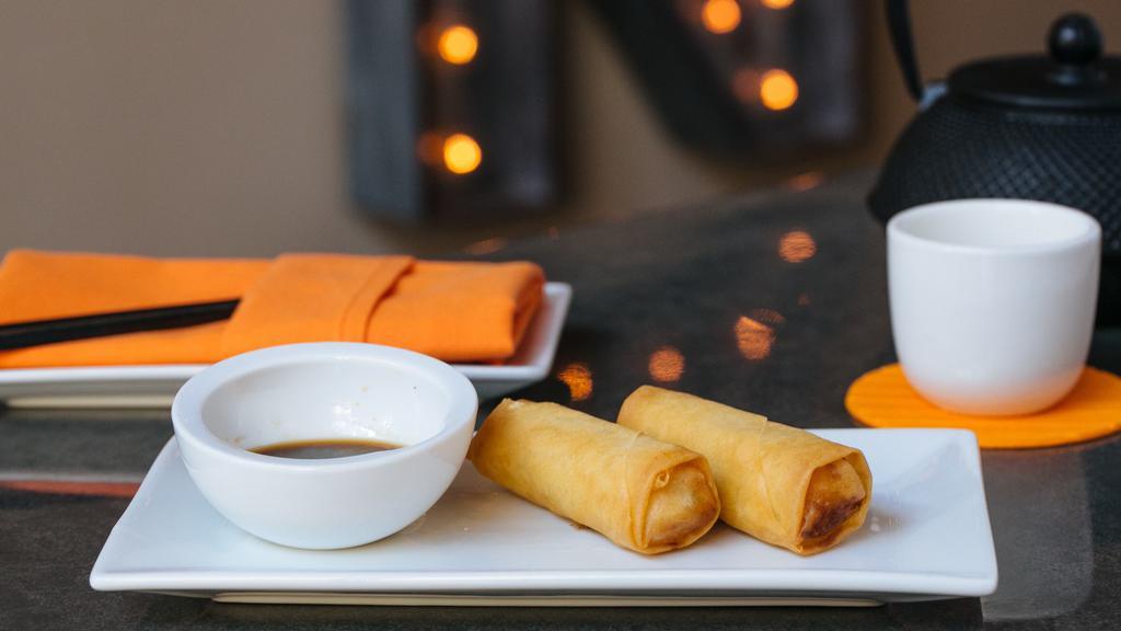 Spring Rolls · fried spring rolls filled with carrots, cabbage, & mushroom - vegetarian - spice: 0/5