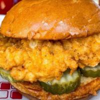 Chicken Sandwich (Brioche) · buttermilk fried chicken, pickles, choice of sauce