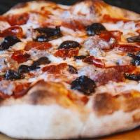 Pa Turnpike Pizza · Italian sausage, pepperoni, mushrooms, mozzarella, homemade marinara.