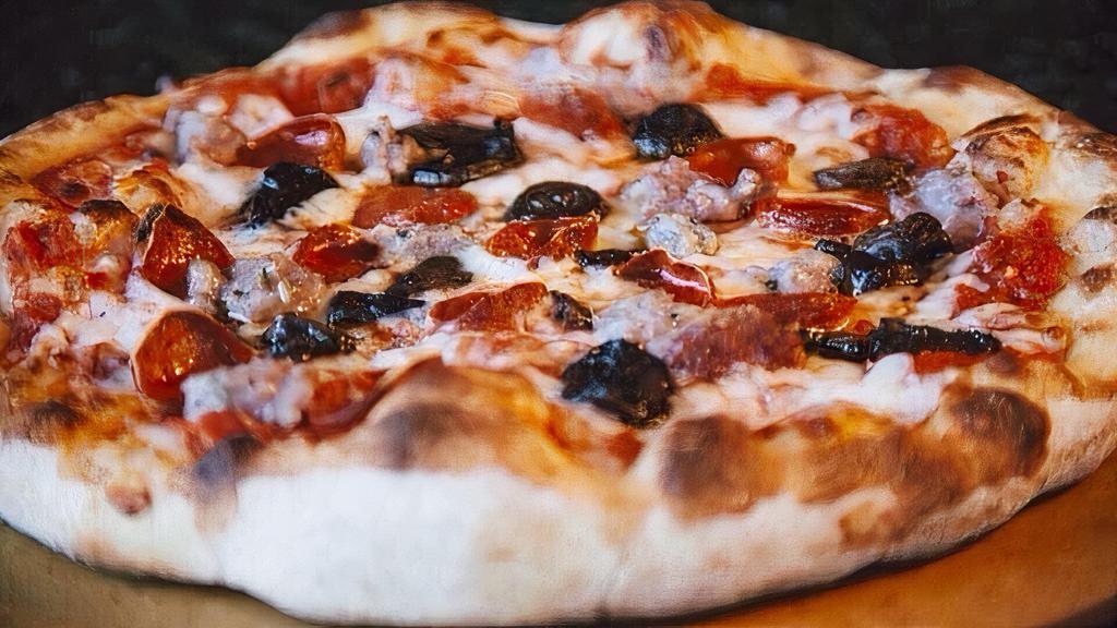 Pa Turnpike Pizza · Italian sausage, pepperoni, mushrooms, mozzarella, homemade marinara.