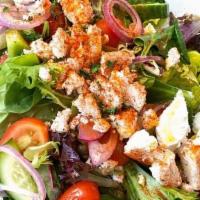 Greek Salad · Greens, Tomato, Feta, Cucumber, Green Pepper, Onion, Caper, Olives, Pepperoncini, Red Wine V...