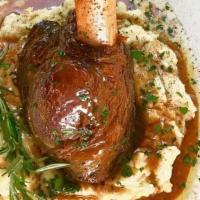 Lamb Shank · House Braised Lamb Shank over Mashed Potatoes and Gravy Reduction