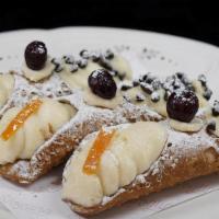 Sicillian Cannolo · Ricotta, Candied Orange, Chocolate Chips. Contains Dairy, Gluten, Pork, Alcohol