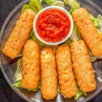 Mozzarella Sticks · Deep-fried cheese sticks. crispy on the outside gooey on the inside. served with a side of m...