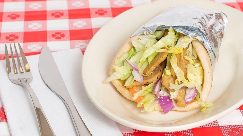 Chicken Gyro · Lettuce, tomatoes, onions, Feta cheese, and gyro sauce.
