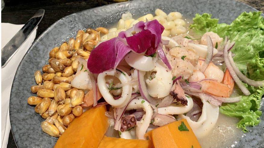 Ceviche Mixto · Seafood ceviche with an assortment of seafood marinated in freshly squeezed lime juice, seasoned with 
