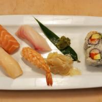 Sushi Assortment (Small) · Six nigiri and California roll.