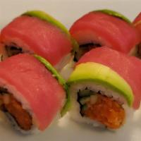 Tokyo Roll · Spicy Tuna, Cucumber topped with Tuna and Avocado