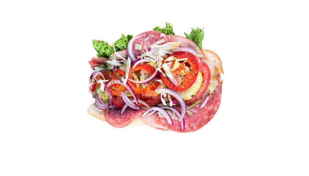 #19 Capacola, Salami, Ham & Cheese · Our Italian hoagie comes with mayo, lettuce, tomato, capicola, salami, ham, provolone cheese, pickles, cherry peppers, red onions, oil & vinegar, salt & pepper and oregano served on a fresh hoagie roll.