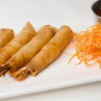 Crispy Shrimp Rolls · four deep fried shrimp wrapped in wonton served with a sweet red sauce