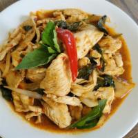 Pad Ka Prow · Stir-fried meat with basil, bell pepper, Thai chilis, and garlic. Choice or meat, tofu, or c...