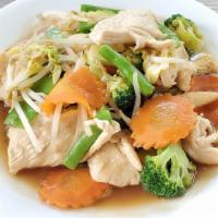 Pad Pak · Stir-fried meat with combination veggies and garlic. Choice or meat, tofu, or combination ve...