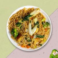 Victorious Veggie Yakisoba · Pan fried noodles and mixed vegetables, served with steamed rice.