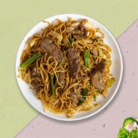 Beef Fad Yakisoba · Pan fried noodles and beef, served with steamed rice.