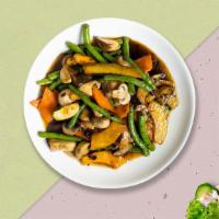 Veggie Victory Stir Fry · Stir-fried mixed vegetables served with steamed rice.