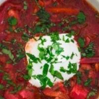 Red Borscht · Beet soup that is often served with sour cream.