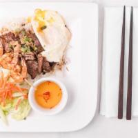 R 6. Combination With Grilled Shrimps, Pork & Fried Egg · Cơm Thập Cẩm.