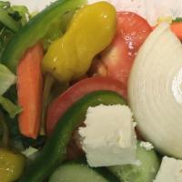 Greek Salad · Lettuce tomato, cucumber, onion, olives, banana peppers and feta cheese.
