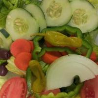 Garden Salad · Lettuce, tomato, cucumber, onion, olives, banana peppers.