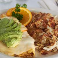 California Omelette · Bacon, muenster cheese topped with avocado.
